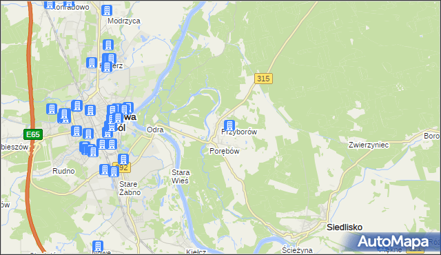 mapa Przyborów gmina Nowa Sól, Przyborów gmina Nowa Sól na mapie Targeo