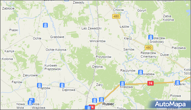 mapa Przyborów gmina Widawa, Przyborów gmina Widawa na mapie Targeo