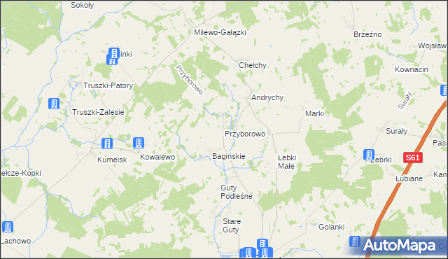 mapa Przyborowo gmina Grabowo, Przyborowo gmina Grabowo na mapie Targeo