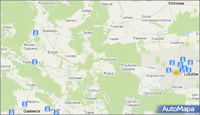 mapa Przybyłów gmina Galewice, Przybyłów gmina Galewice na mapie Targeo