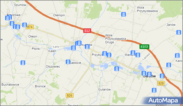 mapa Przybysławice gmina Garbów, Przybysławice gmina Garbów na mapie Targeo