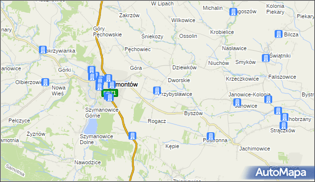 mapa Przybysławice gmina Klimontów, Przybysławice gmina Klimontów na mapie Targeo