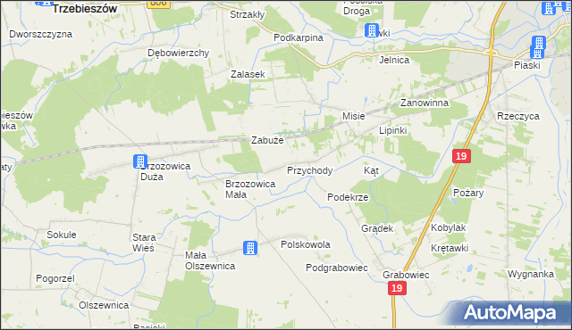 mapa Przychody gmina Międzyrzec Podlaski, Przychody gmina Międzyrzec Podlaski na mapie Targeo