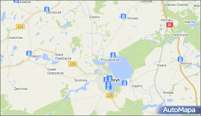 mapa Przyjezierze gmina Moryń, Przyjezierze gmina Moryń na mapie Targeo