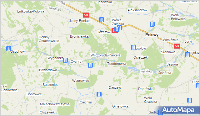 mapa Przykory gmina Pniewy, Przykory gmina Pniewy na mapie Targeo