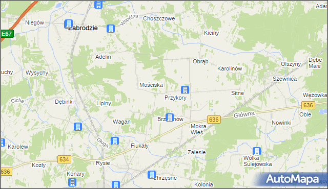 mapa Przykory gmina Zabrodzie, Przykory gmina Zabrodzie na mapie Targeo
