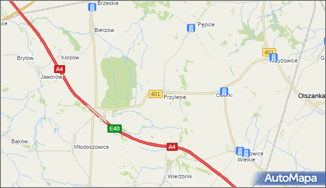 mapa Przylesie gmina Olszanka, Przylesie gmina Olszanka na mapie Targeo