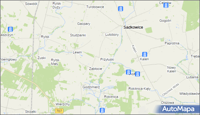 mapa Przyłuski gmina Sadkowice, Przyłuski gmina Sadkowice na mapie Targeo