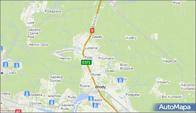 mapa Przymiarki gmina Brody, Przymiarki gmina Brody na mapie Targeo