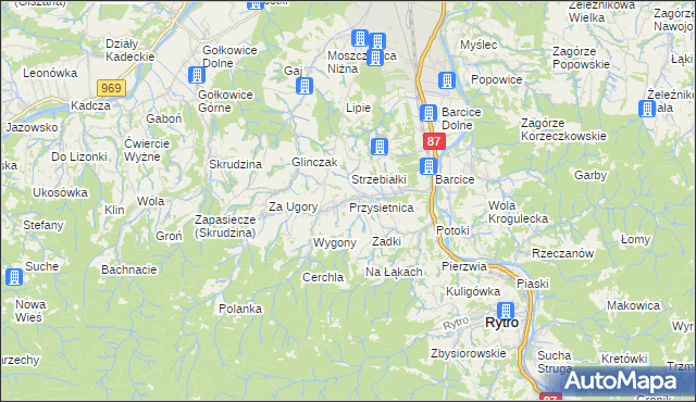 mapa Przysietnica gmina Stary Sącz, Przysietnica gmina Stary Sącz na mapie Targeo