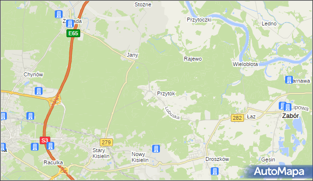 mapa Przytok gmina Zabór, Przytok gmina Zabór na mapie Targeo