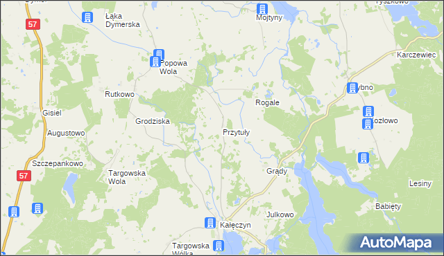 mapa Przytuły gmina Dźwierzuty, Przytuły gmina Dźwierzuty na mapie Targeo