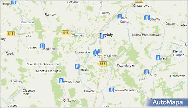 mapa Przytuły-Kolonia, Przytuły-Kolonia na mapie Targeo