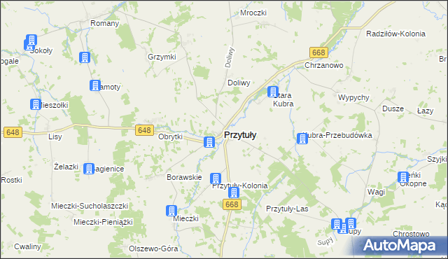 mapa Przytuły powiat łomżyński, Przytuły powiat łomżyński na mapie Targeo