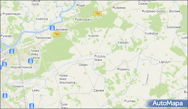 mapa Przytuły Stare, Przytuły Stare na mapie Targeo