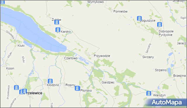 mapa Przywodzie gmina Przelewice, Przywodzie gmina Przelewice na mapie Targeo