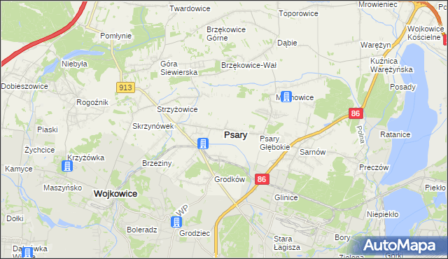 mapa Psary powiat będziński, Psary powiat będziński na mapie Targeo