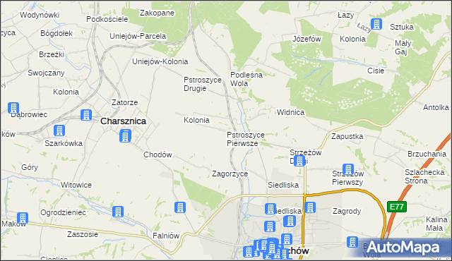 mapa Pstroszyce Pierwsze, Pstroszyce Pierwsze na mapie Targeo