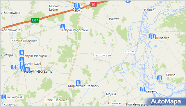 mapa Pszczółczyn gmina Kobylin-Borzymy, Pszczółczyn gmina Kobylin-Borzymy na mapie Targeo