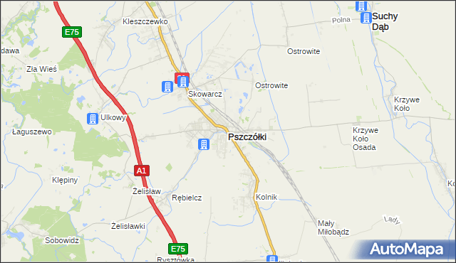 mapa Pszczółki powiat gdański, Pszczółki powiat gdański na mapie Targeo