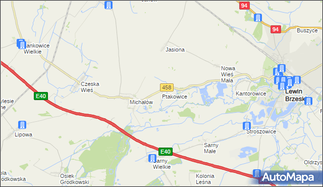 mapa Ptakowice gmina Lewin Brzeski, Ptakowice gmina Lewin Brzeski na mapie Targeo