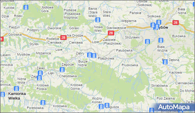 mapa Ptaszkowa, Ptaszkowa na mapie Targeo