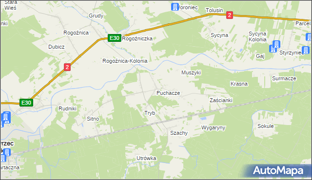 mapa Puchacze gmina Międzyrzec Podlaski, Puchacze gmina Międzyrzec Podlaski na mapie Targeo