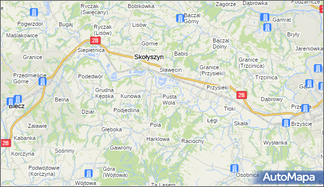 mapa Pusta Wola, Pusta Wola na mapie Targeo