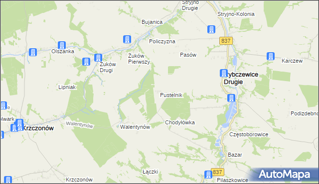 mapa Pustelnik gmina Krzczonów, Pustelnik gmina Krzczonów na mapie Targeo