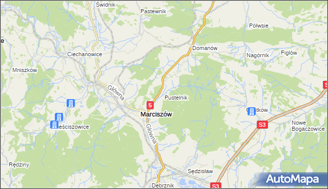 mapa Pustelnik gmina Marciszów, Pustelnik gmina Marciszów na mapie Targeo