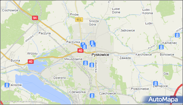 mapa Pyskowice powiat gliwicki, Pyskowice powiat gliwicki na mapie Targeo