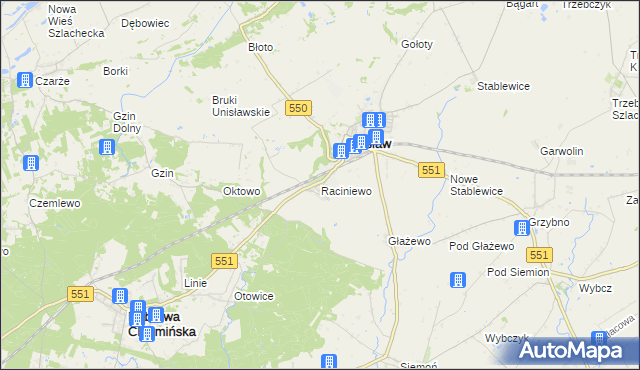 mapa Raciniewo gmina Unisław, Raciniewo gmina Unisław na mapie Targeo