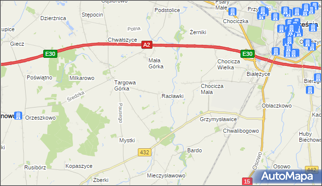 mapa Racławki gmina Nekla, Racławki gmina Nekla na mapie Targeo