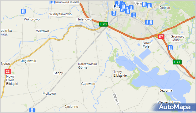 mapa Raczki Elbląskie, Raczki Elbląskie na mapie Targeo