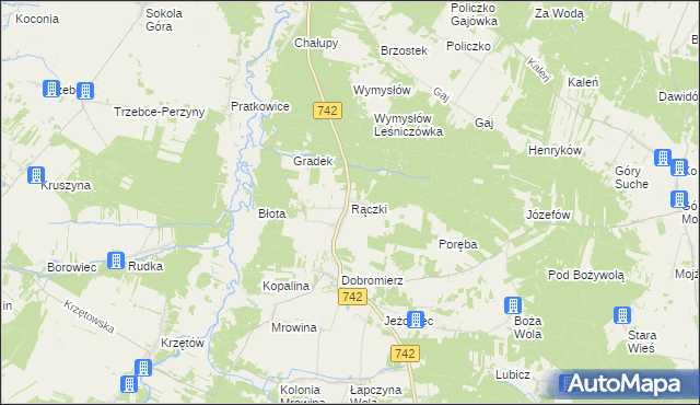 mapa Rączki gmina Kluczewsko, Rączki gmina Kluczewsko na mapie Targeo