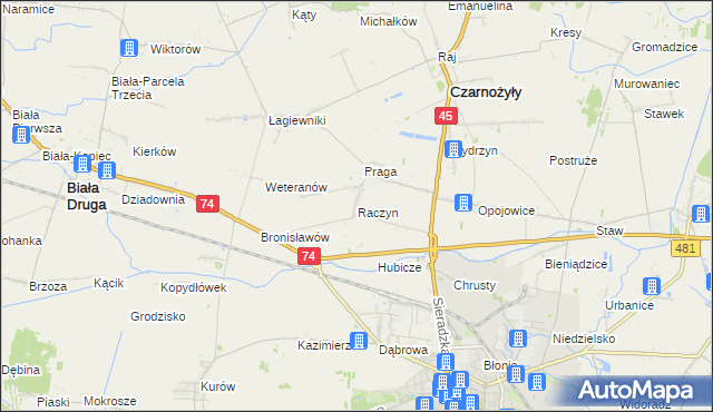 mapa Raczyn gmina Czarnożyły, Raczyn gmina Czarnożyły na mapie Targeo