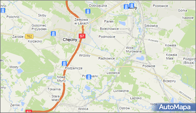 mapa Radkowice gmina Chęciny, Radkowice gmina Chęciny na mapie Targeo