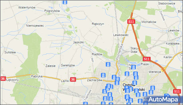 mapa Radłów gmina Raszków, Radłów gmina Raszków na mapie Targeo