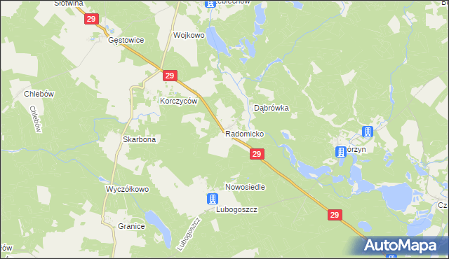 mapa Radomicko gmina Maszewo, Radomicko gmina Maszewo na mapie Targeo