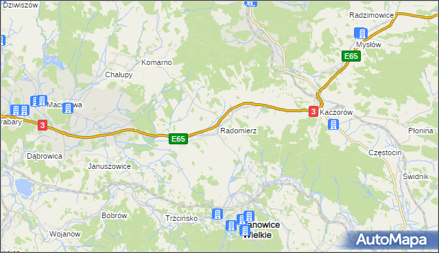 mapa Radomierz gmina Janowice Wielkie, Radomierz gmina Janowice Wielkie na mapie Targeo