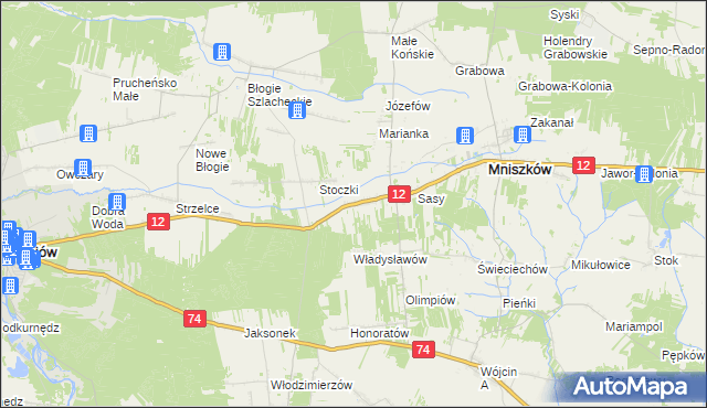 mapa Radonia gmina Mniszków, Radonia gmina Mniszków na mapie Targeo