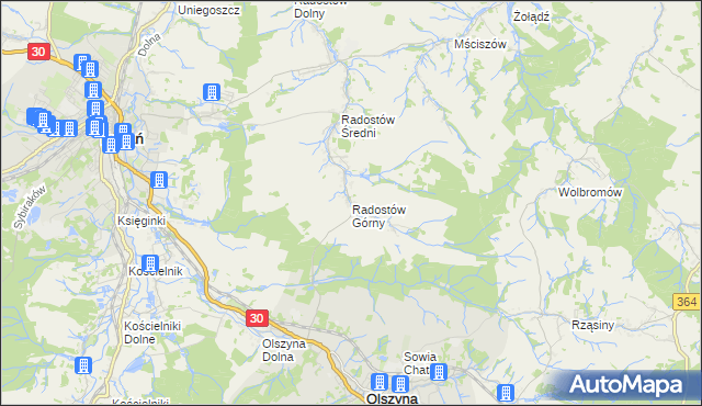 mapa Radostów Górny, Radostów Górny na mapie Targeo