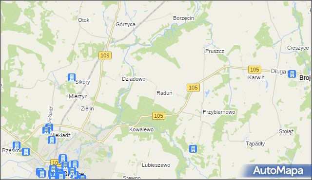 mapa Raduń gmina Gryfice, Raduń gmina Gryfice na mapie Targeo