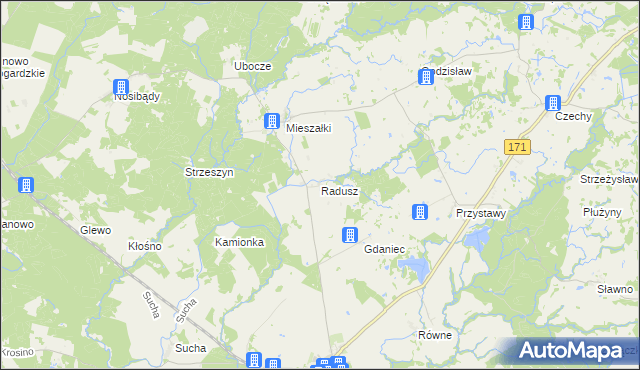 mapa Radusz gmina Grzmiąca, Radusz gmina Grzmiąca na mapie Targeo