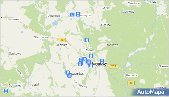 mapa Radusz gmina Kołczygłowy, Radusz gmina Kołczygłowy na mapie Targeo