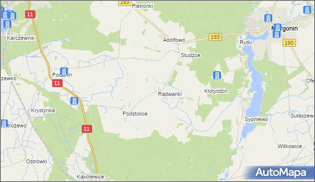 mapa Radwanki gmina Margonin, Radwanki gmina Margonin na mapie Targeo
