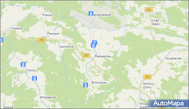 mapa Radwanów gmina Kożuchów, Radwanów gmina Kożuchów na mapie Targeo