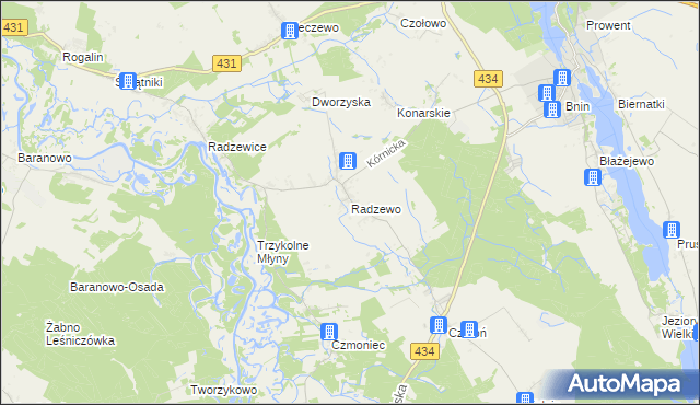 mapa Radzewo gmina Kórnik, Radzewo gmina Kórnik na mapie Targeo