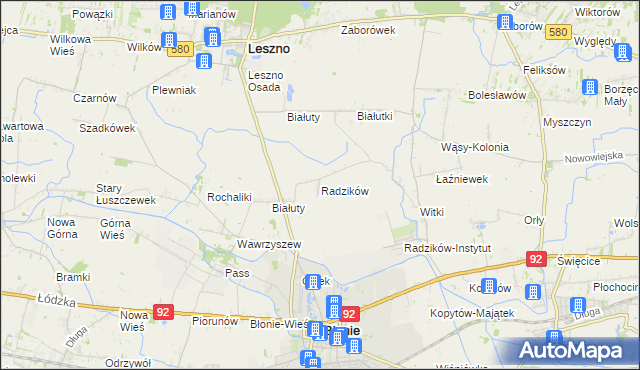 mapa Radzików gmina Błonie, Radzików gmina Błonie na mapie Targeo