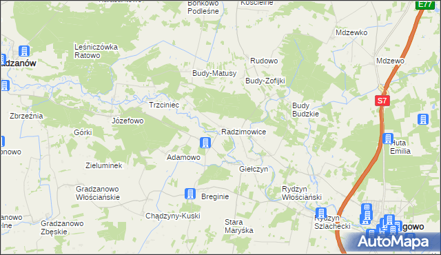 mapa Radzimowice gmina Strzegowo, Radzimowice gmina Strzegowo na mapie Targeo